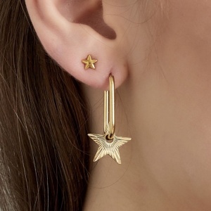 Oval Star Hoop Earrings - Gold